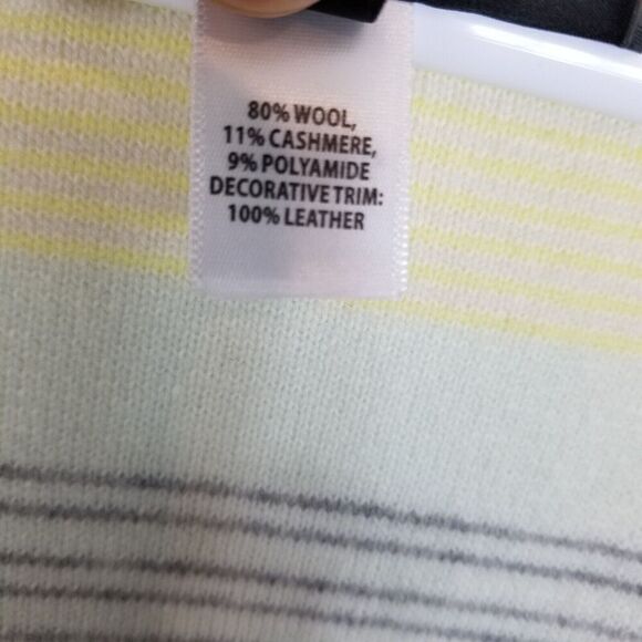 St. John Women Wool Cashmere Poncho Cardigan One Size Leather Trim Yellow Blue - Picture 4 of 4